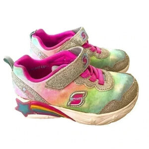 Sketchers Sport Lights Toddler Slip On Hook & Loop Rainbow Sneaker Shoes SZ 9